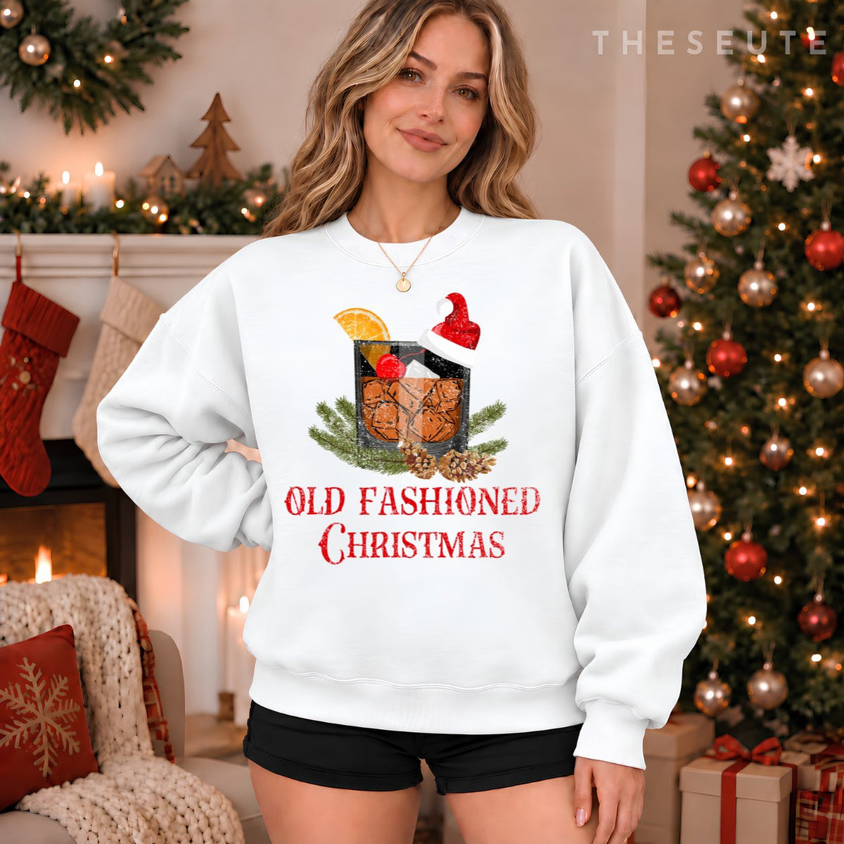 Whiskey Old Fashioned Christmas Funny Bourbon Cocktail Gifts Sweatshirt