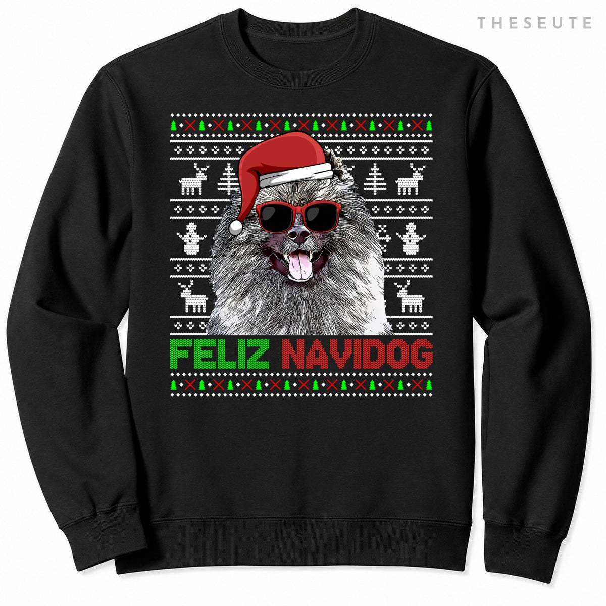 Keeshonden Dog Feliz Navidog Funny Christmas Sweatshirt