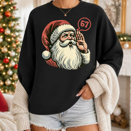 67 Christmas Funny Six Seven Meme Brainrot Santa Claus Boys Sweatshirt