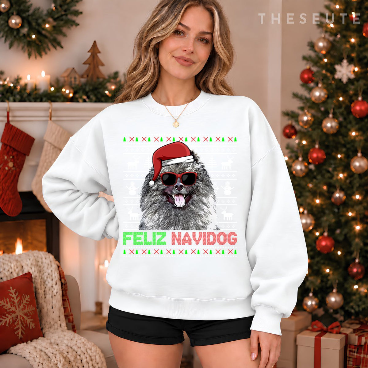 Keeshonden Dog Feliz Navidog Funny Christmas Sweatshirt