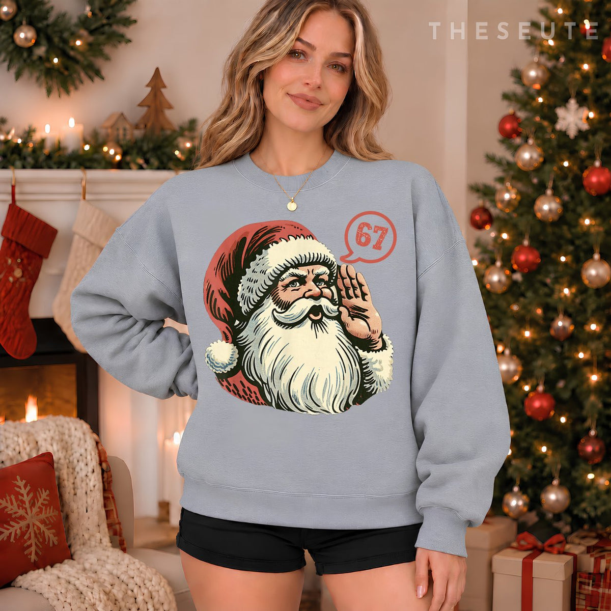67 Christmas Funny Six Seven Meme Brainrot Santa Claus Boys Sweatshirt