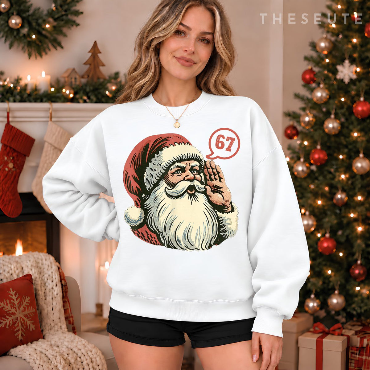 67 Christmas Funny Six Seven Meme Brainrot Santa Claus Boys Sweatshirt