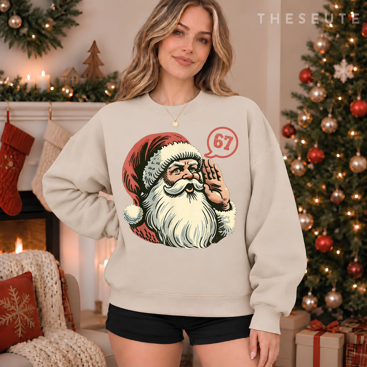 67 Christmas Funny Six Seven Meme Brainrot Santa Claus Boys Sweatshirt