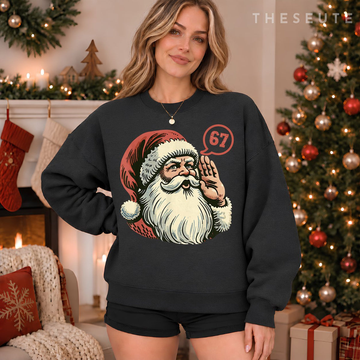 67 Christmas Funny Six Seven Meme Brainrot Santa Claus Boys Sweatshirt