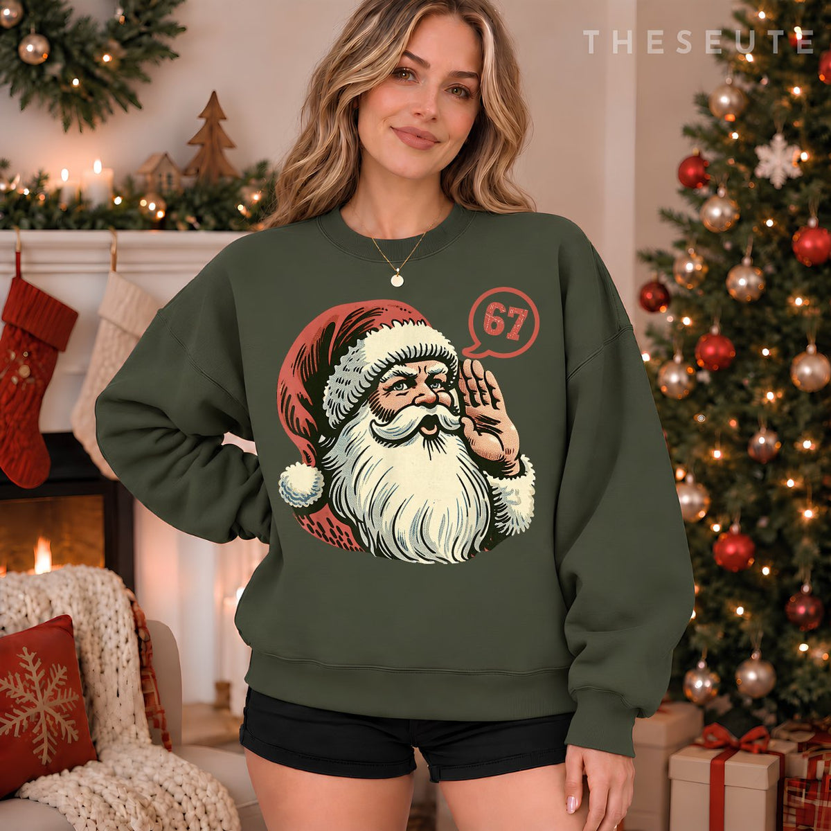 67 Christmas Funny Six Seven Meme Brainrot Santa Claus Boys Sweatshirt
