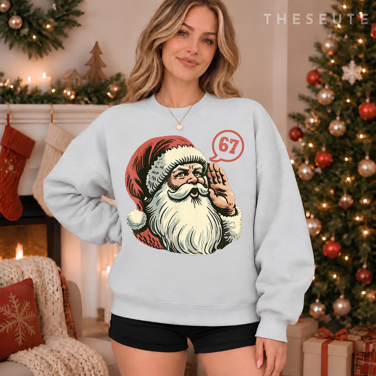67 Christmas Funny Six Seven Meme Brainrot Santa Claus Boys Sweatshirt