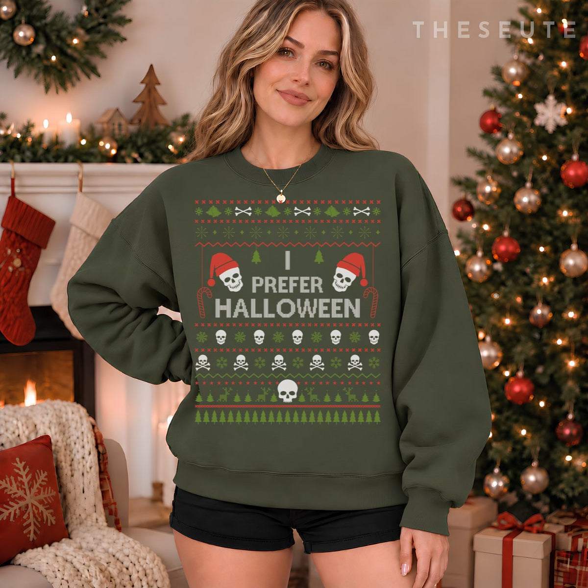 I Prefer Halloween Christmas Sweatshirt Funny Ugly Xmas Holiday Sweatshirt