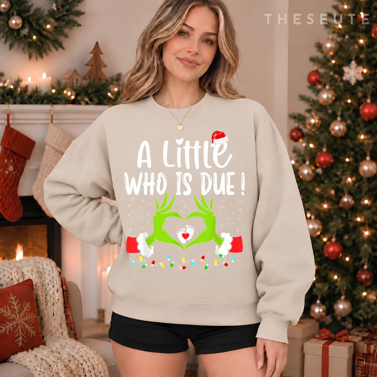 A Little Who is Due Funny Christmas Pregnancy Announcement Sweatshirt
