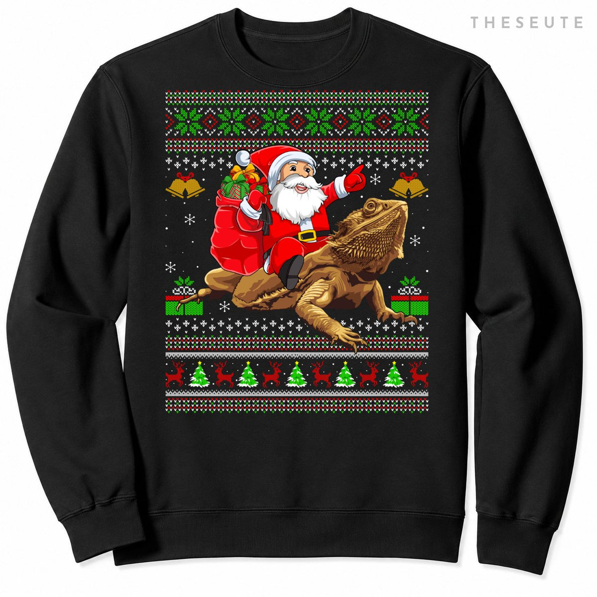 Funny Ugly Xmas Santa Riding Bearded Dragon Christmas Sweatshirt