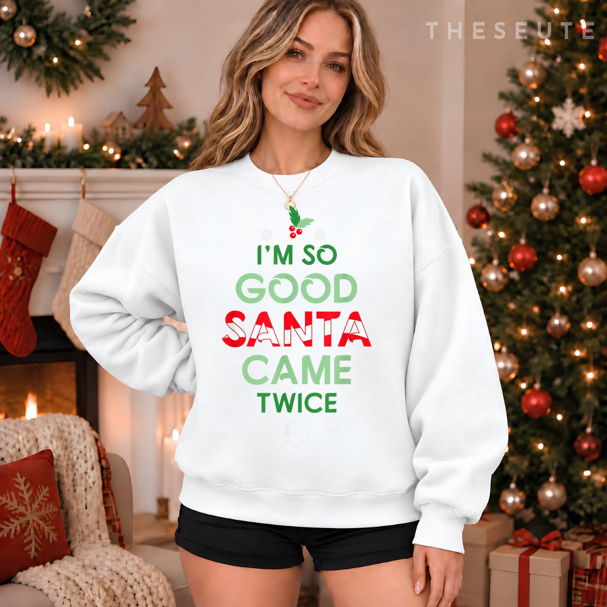 Womens Santa Came Twice Christmas Funny Sexy Naughty Claus Sweatshirt