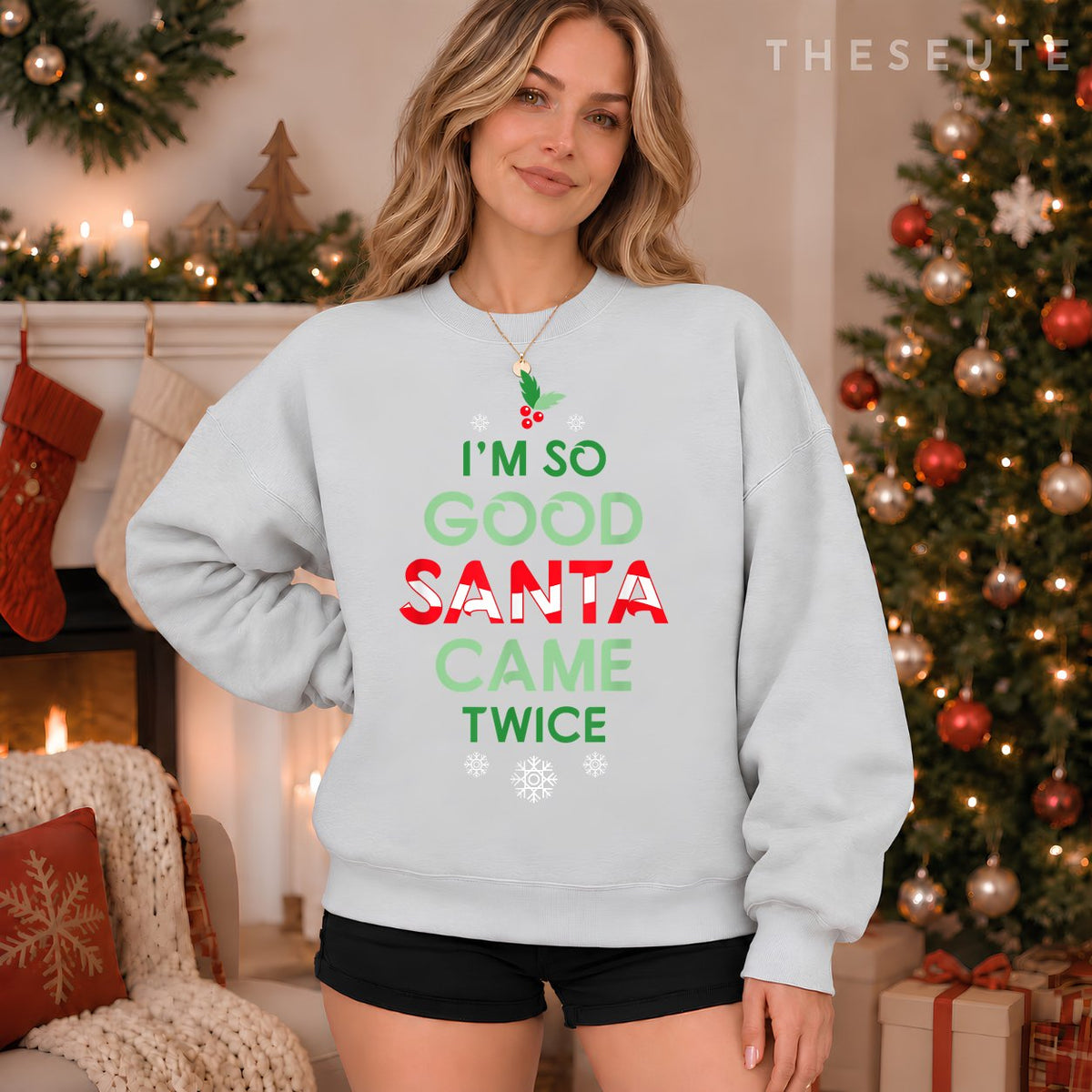 Womens Santa Came Twice Christmas Funny Sexy Naughty Claus Sweatshirt