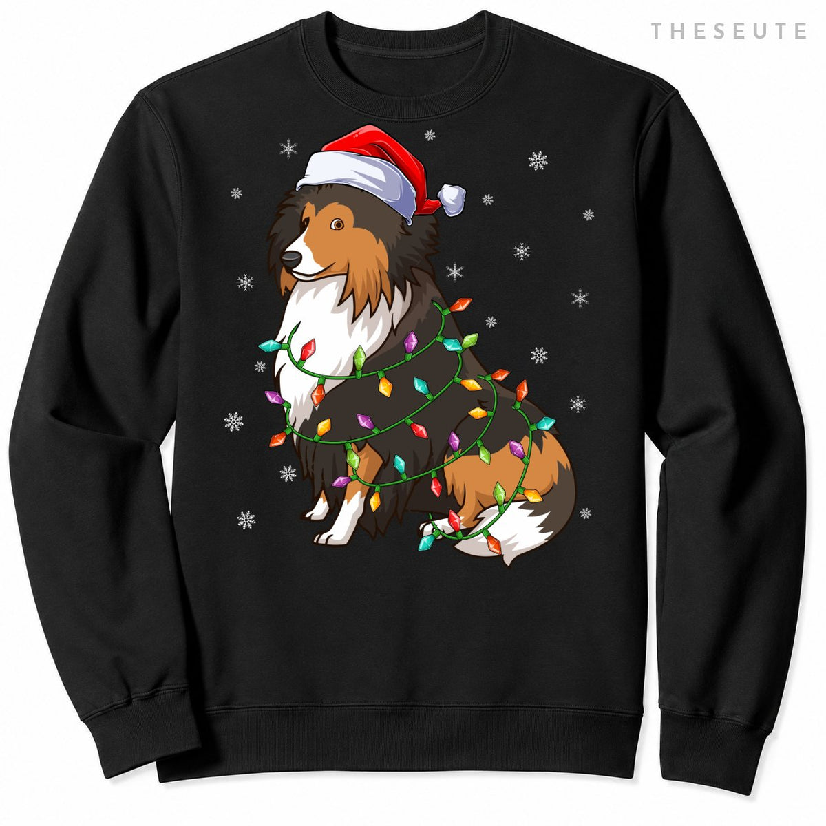 Funny Sheltie Dog Xmas Lighting Santa Hat Sheltie Christmas Sweatshirt