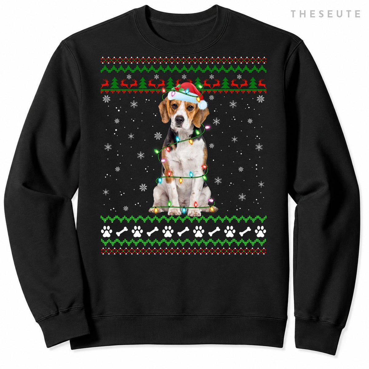 Beagle Dog Ugly Xmas Sweatshirt Lighting Santa Beagle Christmas Sweatshirt
