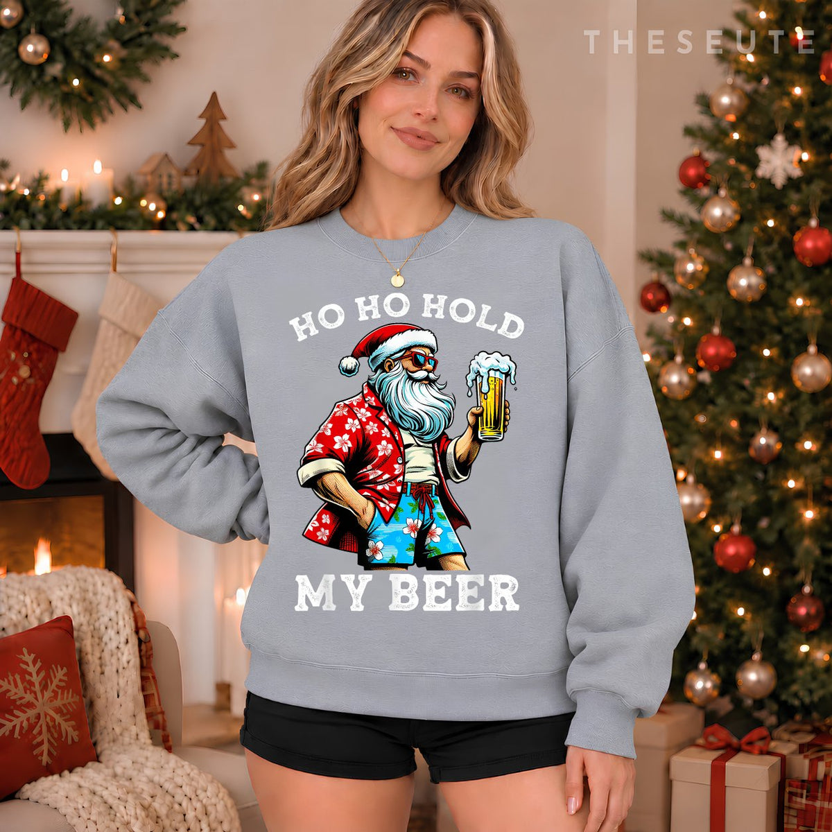 Funny Santa With Sunglasses And Beer Christmas in July Sweatshirt