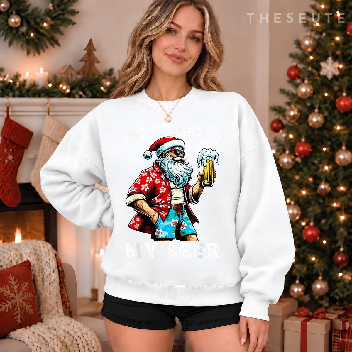 Funny Santa With Sunglasses And Beer Christmas in July Sweatshirt