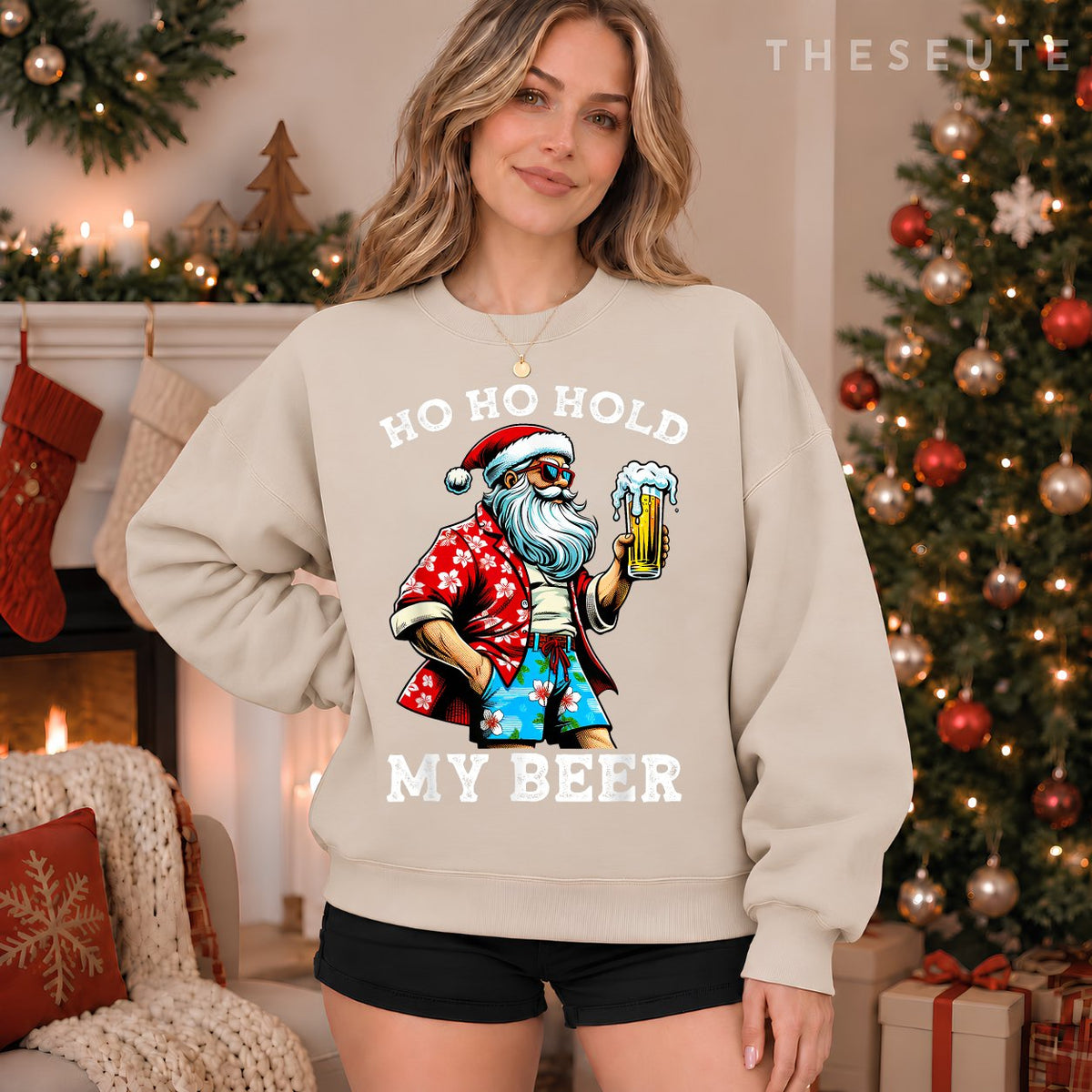 Funny Santa With Sunglasses And Beer Christmas in July Sweatshirt