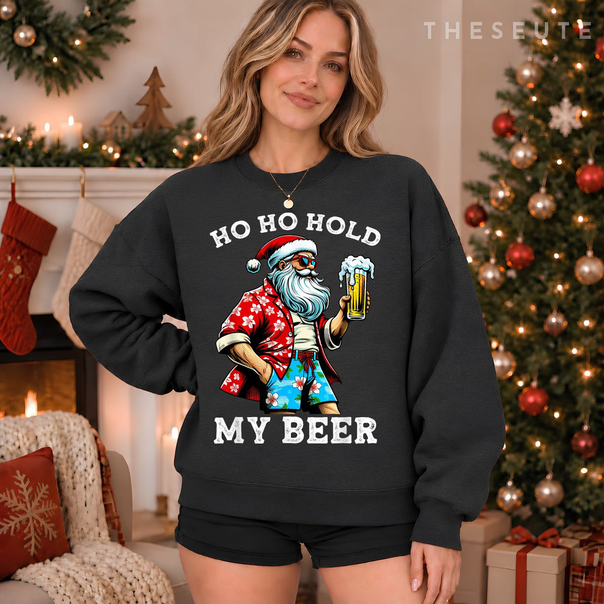 Funny Santa With Sunglasses And Beer Christmas in July Sweatshirt