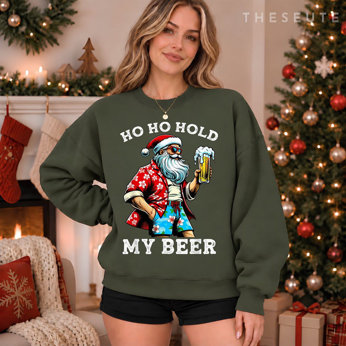 Funny Santa With Sunglasses And Beer Christmas in July Sweatshirt