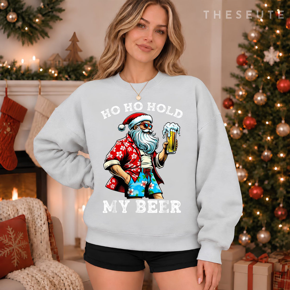 Funny Santa With Sunglasses And Beer Christmas in July Sweatshirt