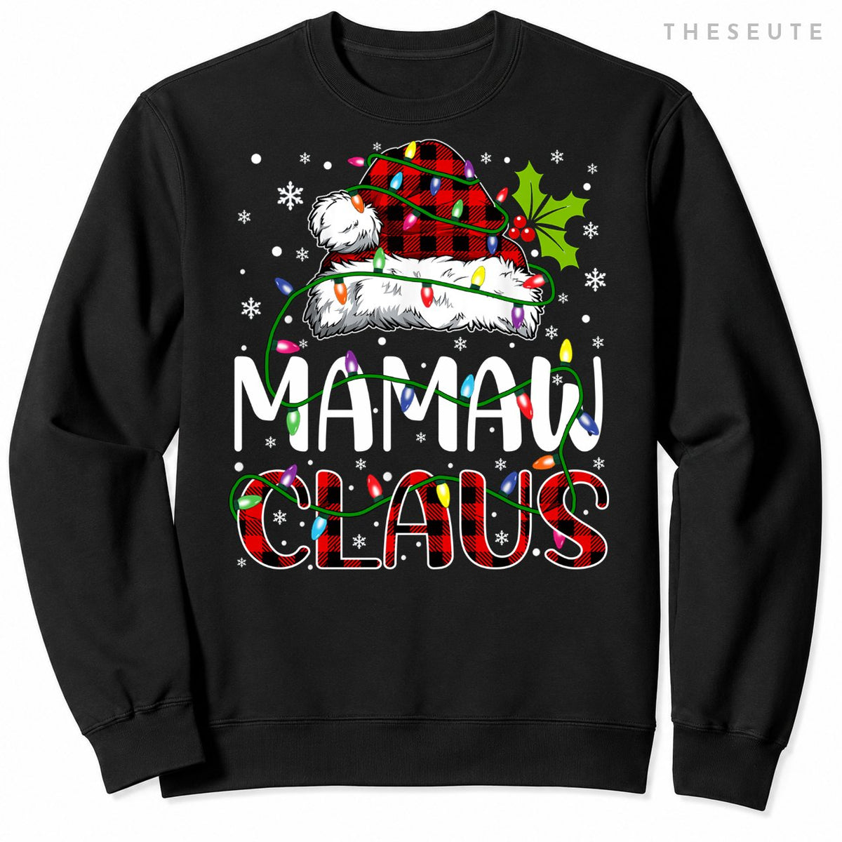 Mamaw claus christmas lights matching family xmas pajama Sweatshirt