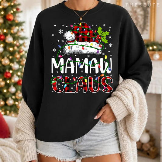 Mamaw claus christmas lights matching family xmas pajama Sweatshirt