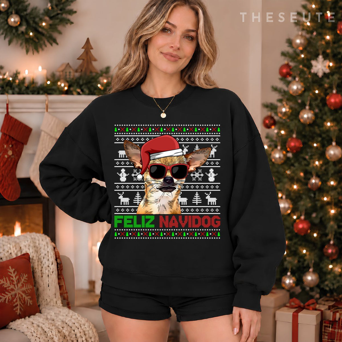 Chihuahua Dog Feliz Navidog Funny Christmas Sweatshirt