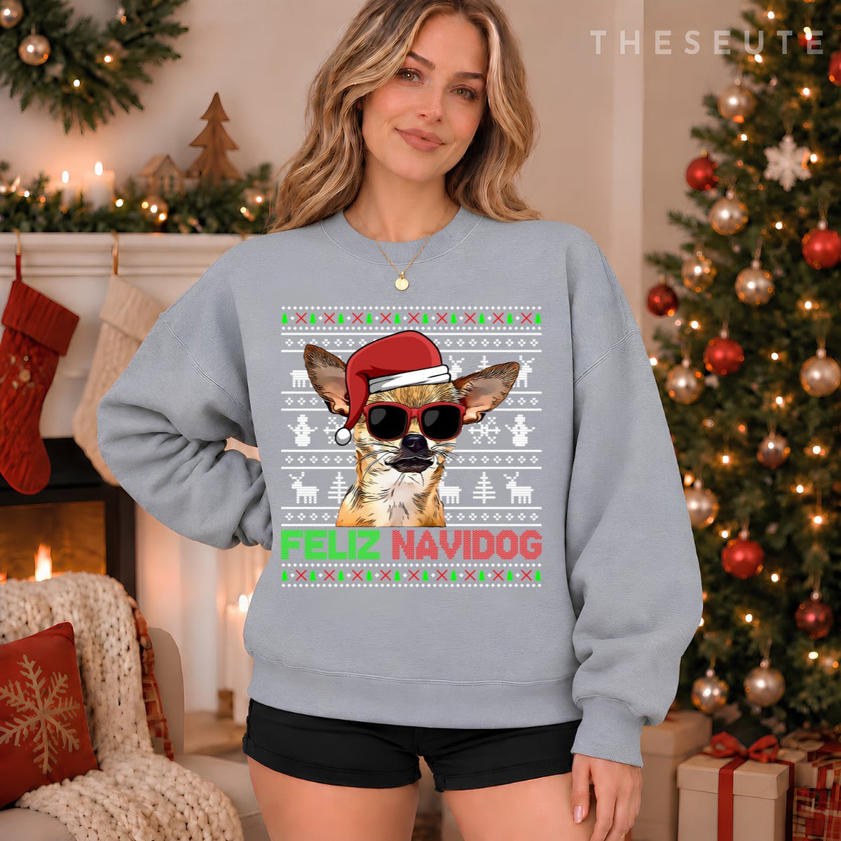 Chihuahua Dog Feliz Navidog Funny Christmas Sweatshirt