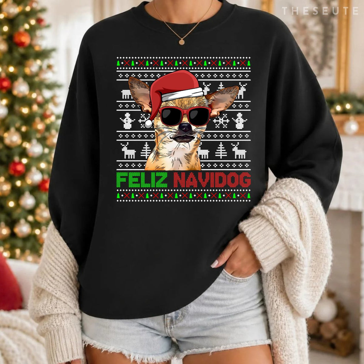 Chihuahua Dog Feliz Navidog Funny Christmas Sweatshirt