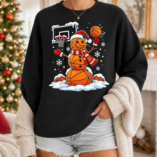 Funny Snowman Basketball Player Christmas Xmas Sports Boys Sweatshirt