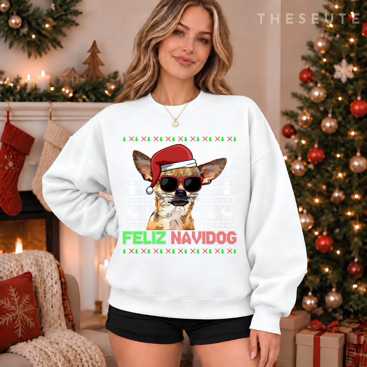 Chihuahua Dog Feliz Navidog Funny Christmas Sweatshirt