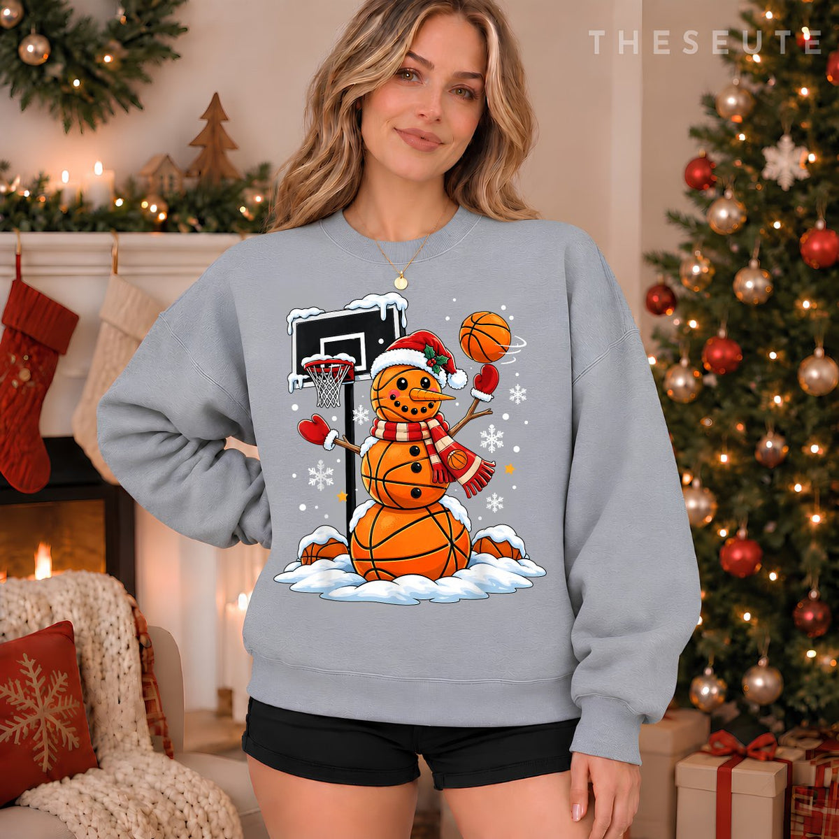 Funny Snowman Basketball Player Christmas Xmas Sports Boys Sweatshirt