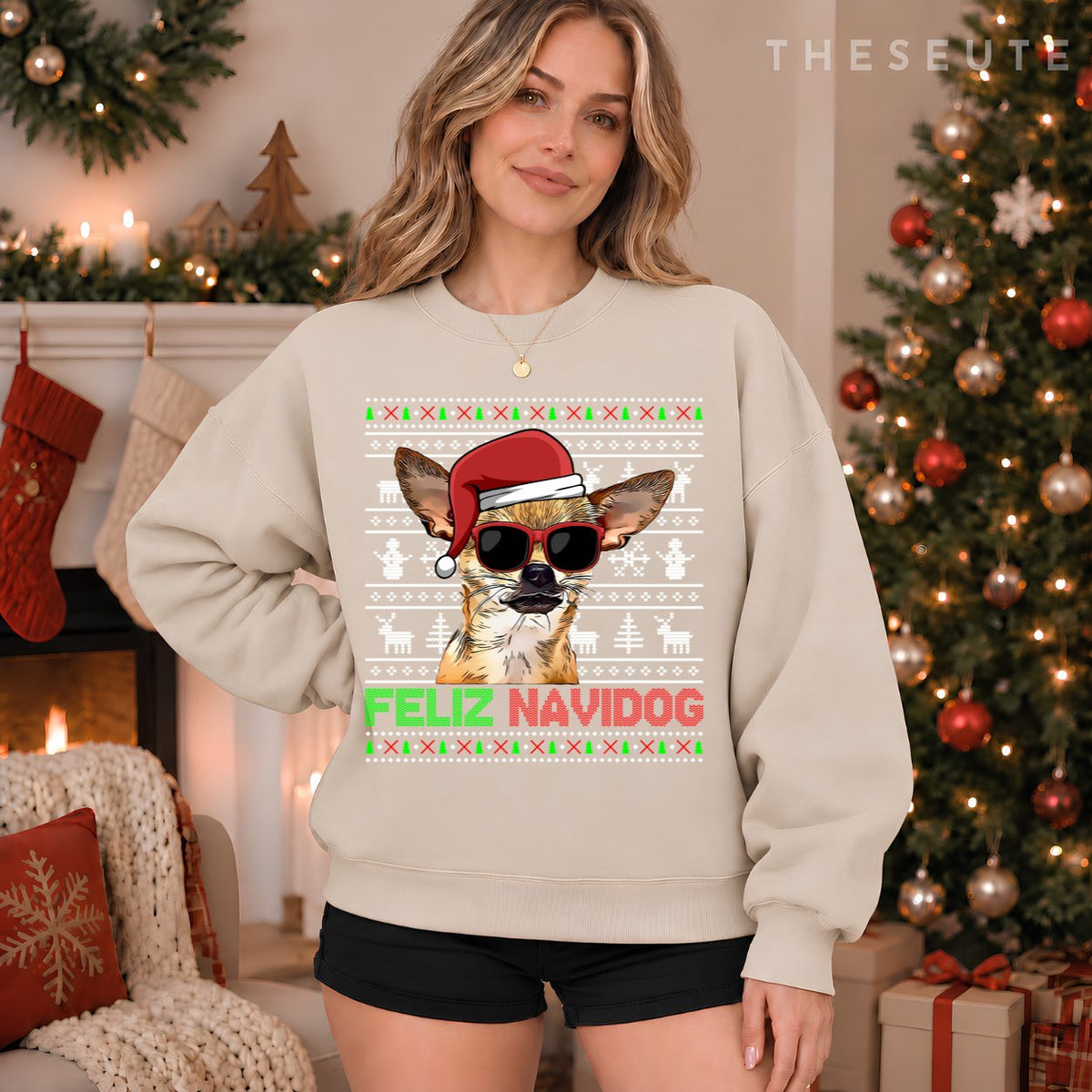 Chihuahua Dog Feliz Navidog Funny Christmas Sweatshirt