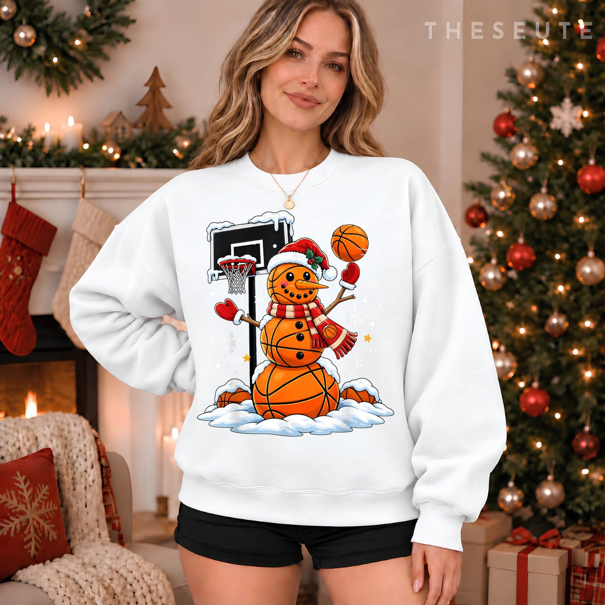 Funny Snowman Basketball Player Christmas Xmas Sports Boys Sweatshirt