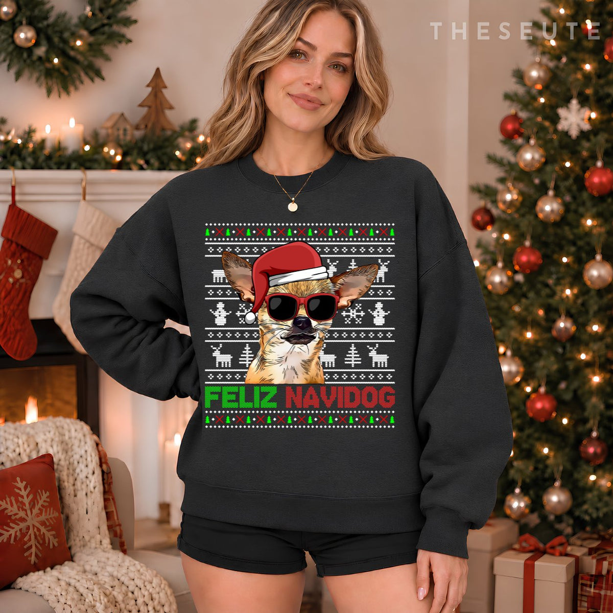 Chihuahua Dog Feliz Navidog Funny Christmas Sweatshirt