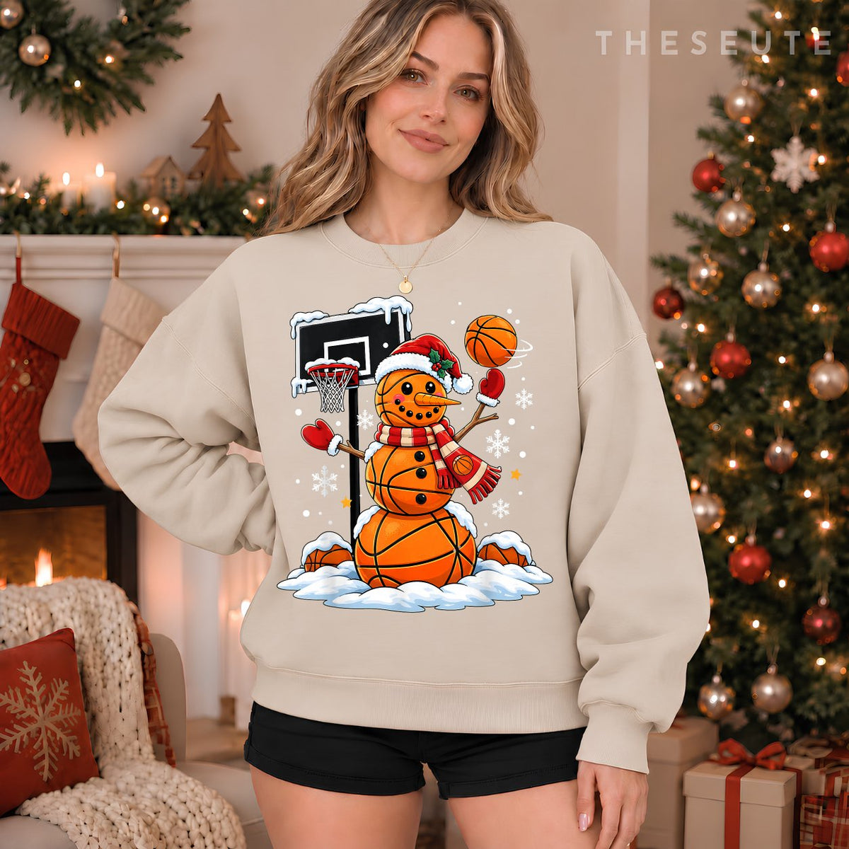 Funny Snowman Basketball Player Christmas Xmas Sports Boys Sweatshirt