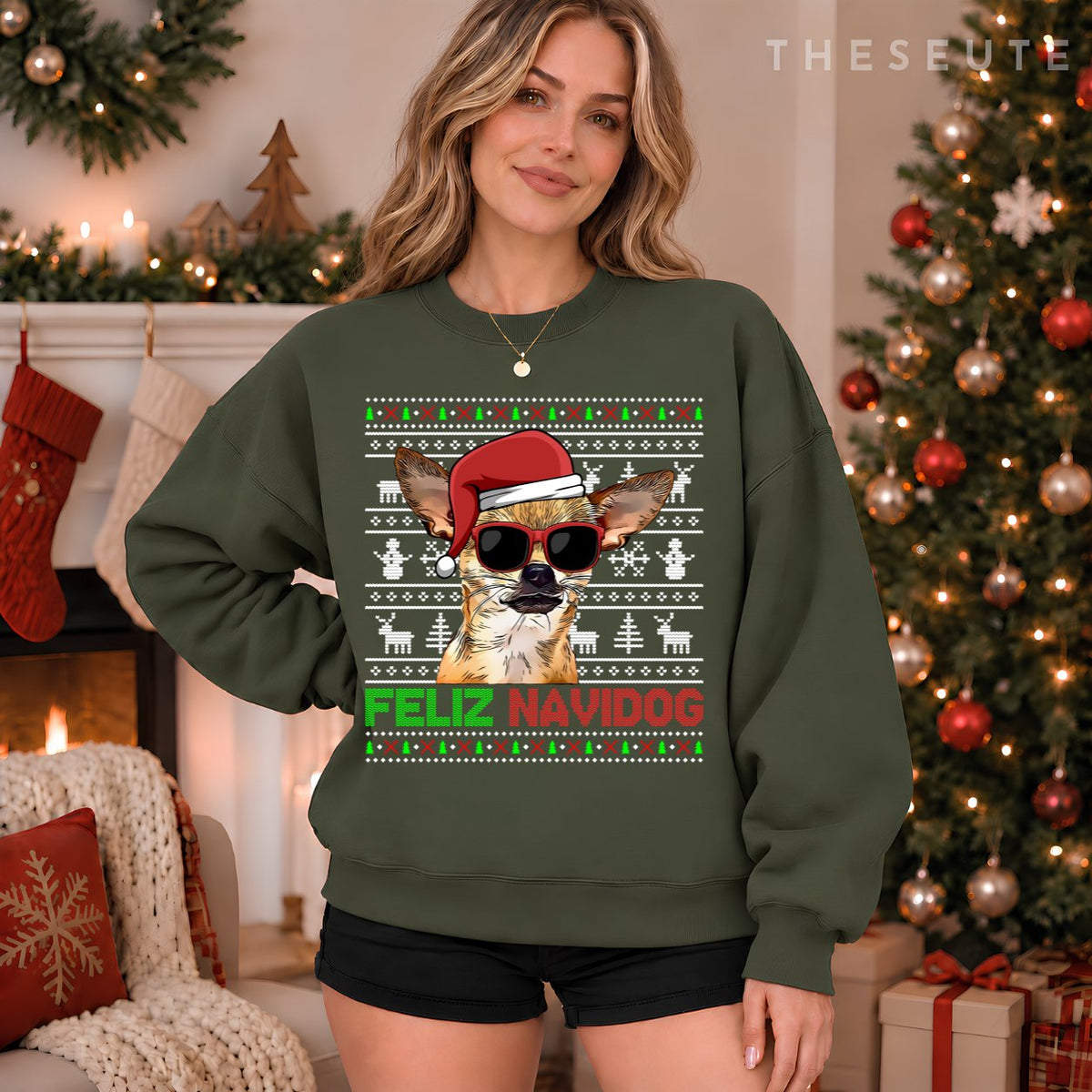 Chihuahua Dog Feliz Navidog Funny Christmas Sweatshirt