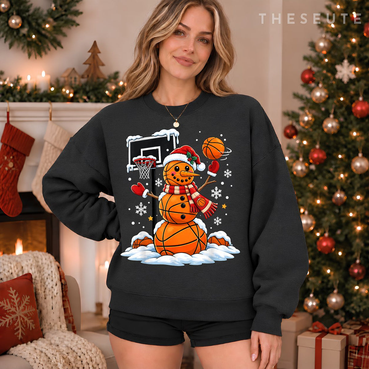 Funny Snowman Basketball Player Christmas Xmas Sports Boys Sweatshirt