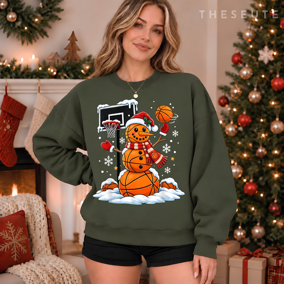 Funny Snowman Basketball Player Christmas Xmas Sports Boys Sweatshirt