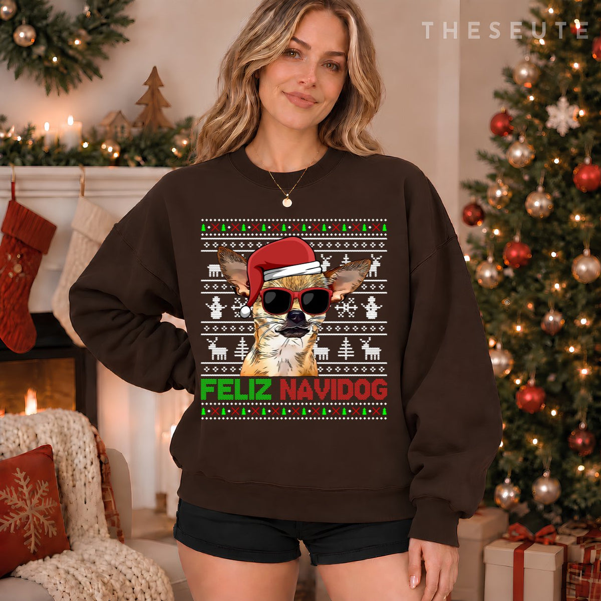 Chihuahua Dog Feliz Navidog Funny Christmas Sweatshirt