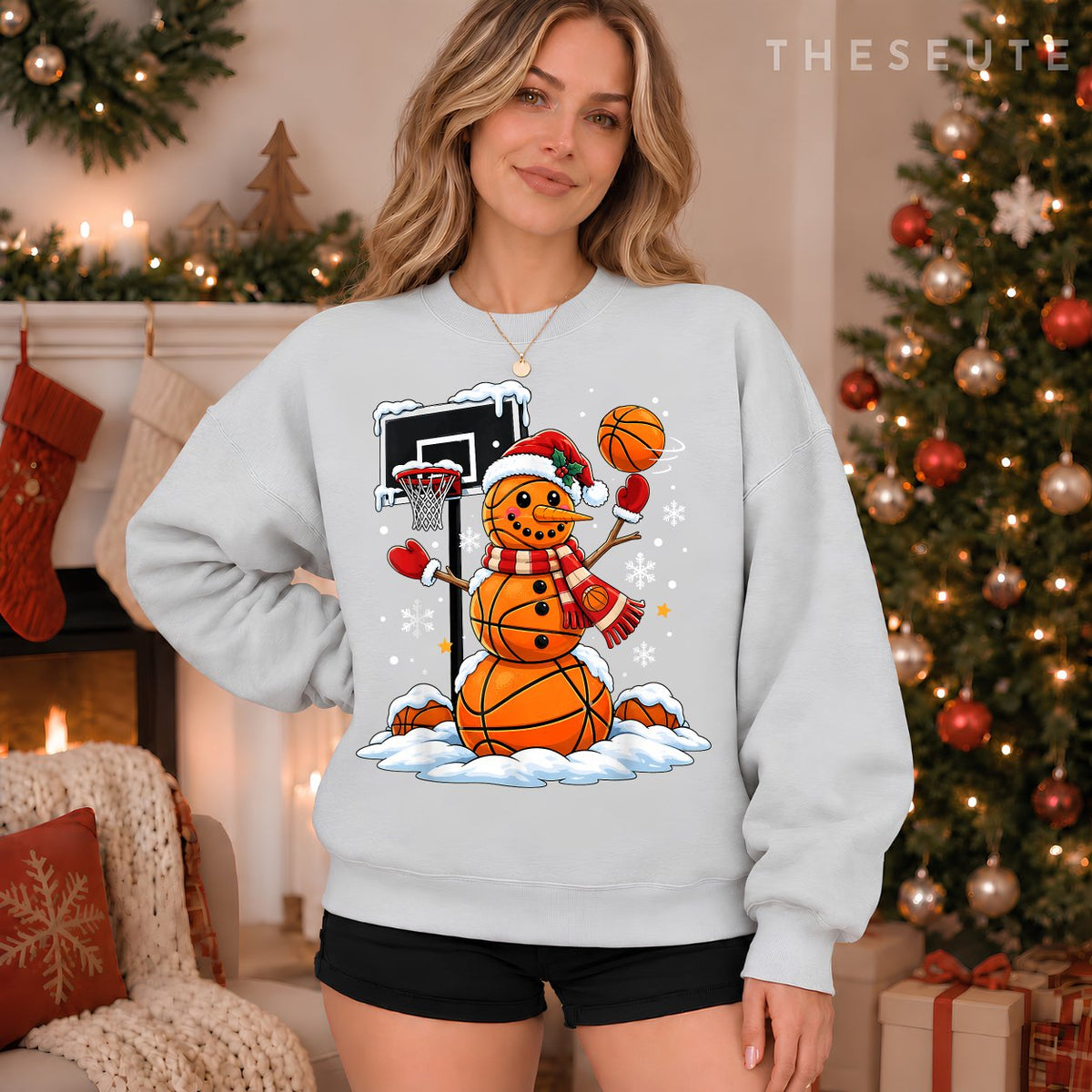 Funny Snowman Basketball Player Christmas Xmas Sports Boys Sweatshirt