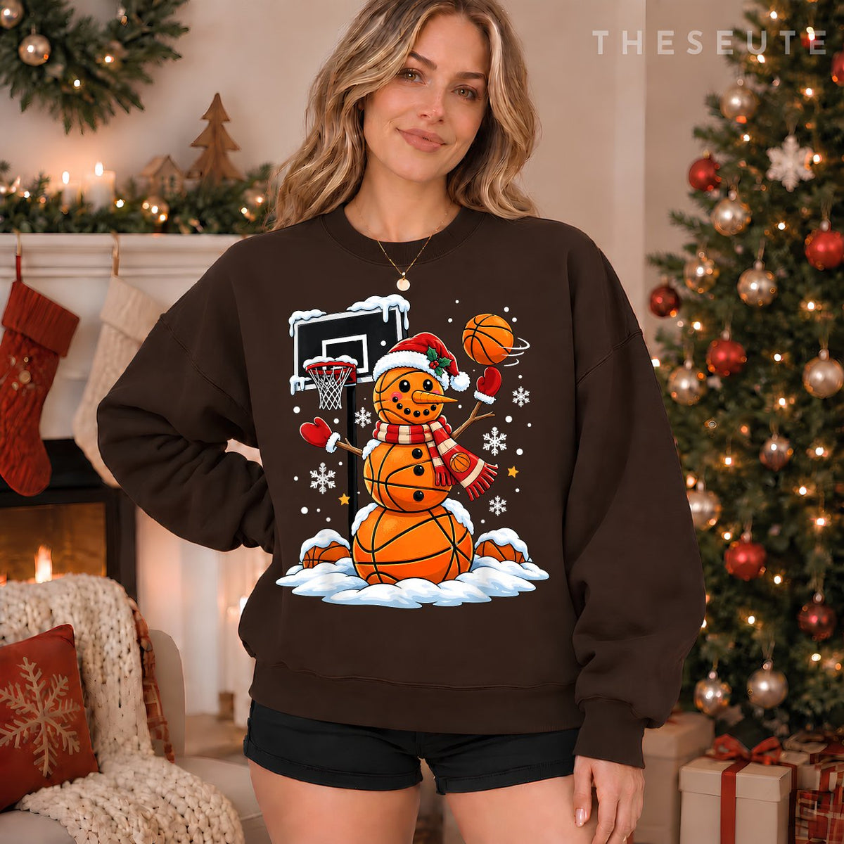 Funny Snowman Basketball Player Christmas Xmas Sports Boys Sweatshirt