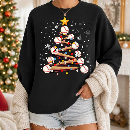 Baseball Christmas Tree Light Xmas Baseball Boys Kids Sweatshirt