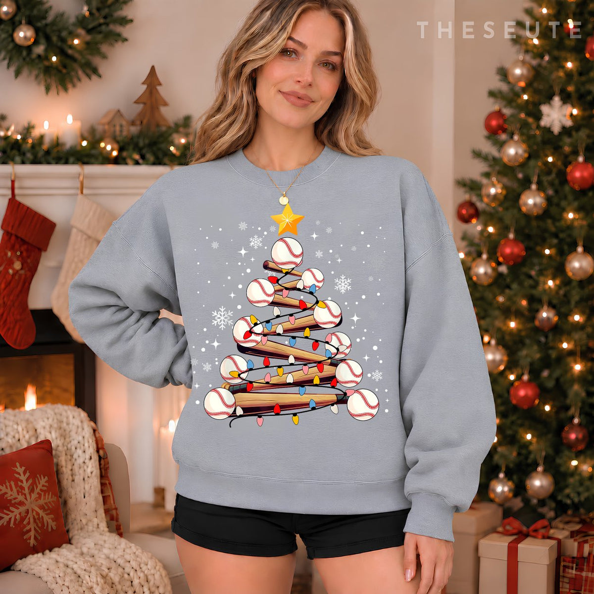 Baseball Christmas Tree Light Xmas Baseball Boys Kids Sweatshirt