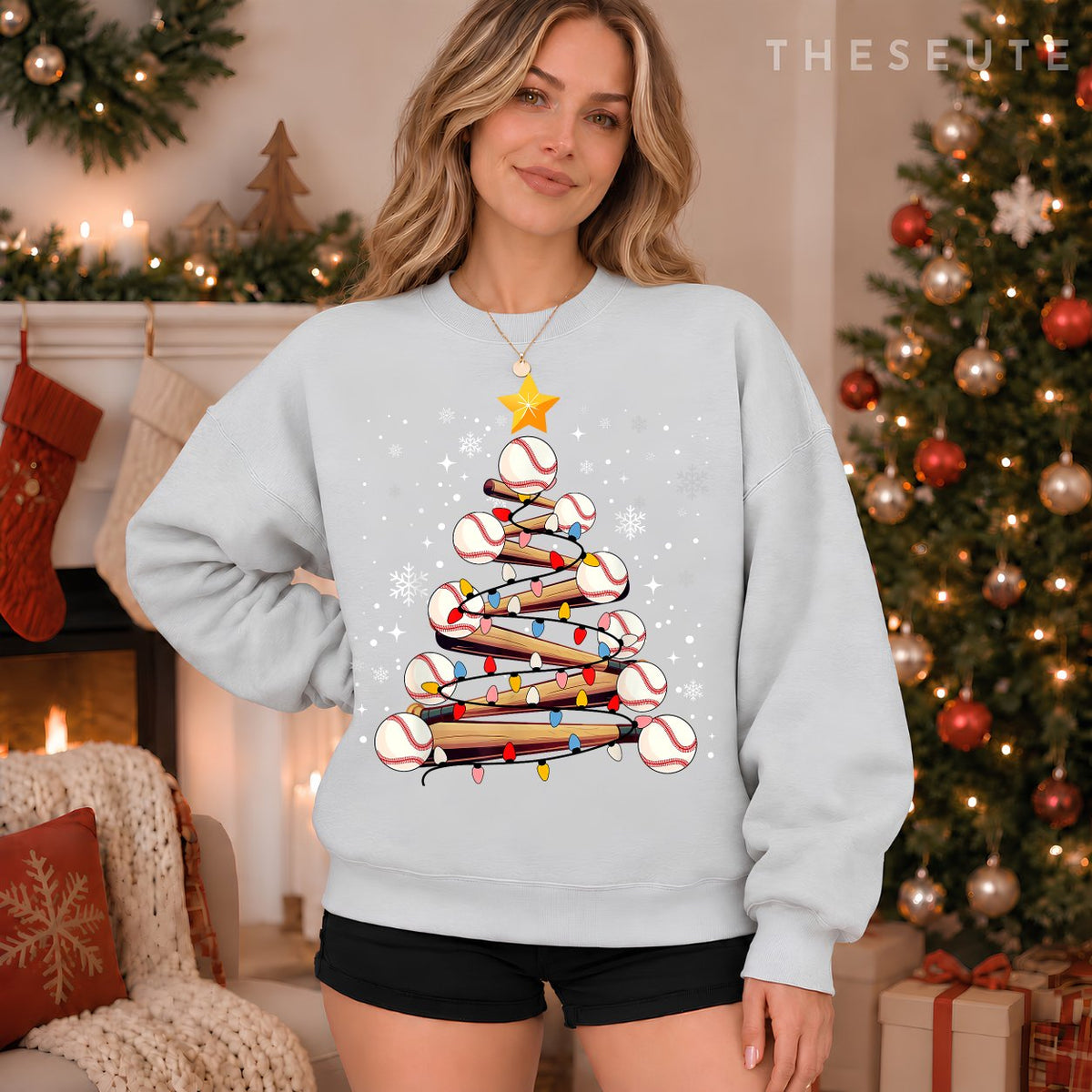 Baseball Christmas Tree Light Xmas Baseball Boys Kids Sweatshirt
