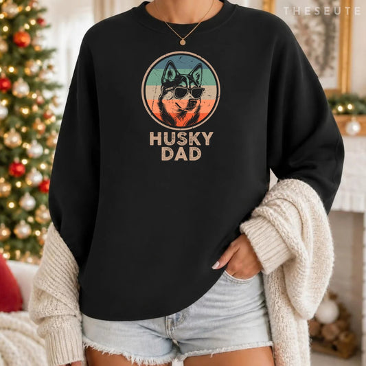 Vintage Husky Dog Dad Gifts for Men Husky Dad Dog Lover Xmas Sweatshirt