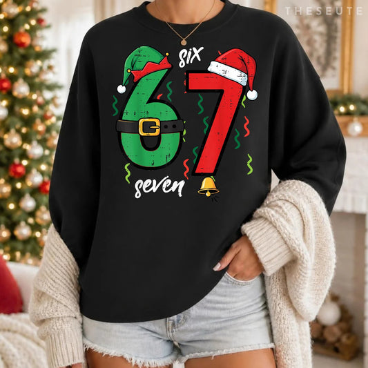 67 Christmas Funny 6 7 Meme Six Seven Xmas Boys Kids Youth Sweatshirt