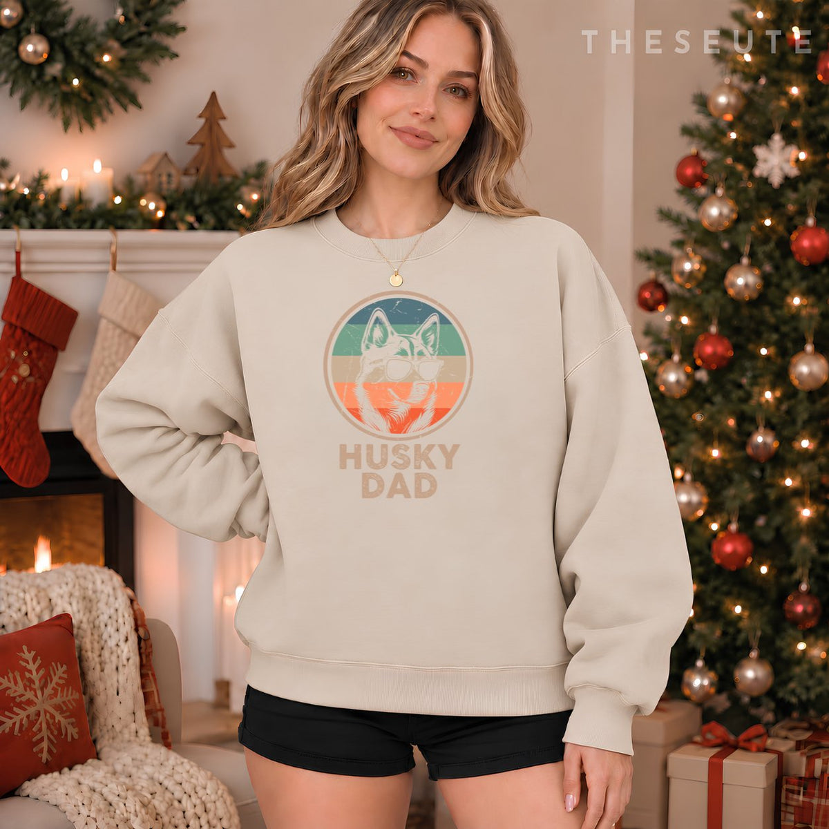 Vintage Husky Dog Dad Gifts for Men Husky Dad Dog Lover Xmas Sweatshirt