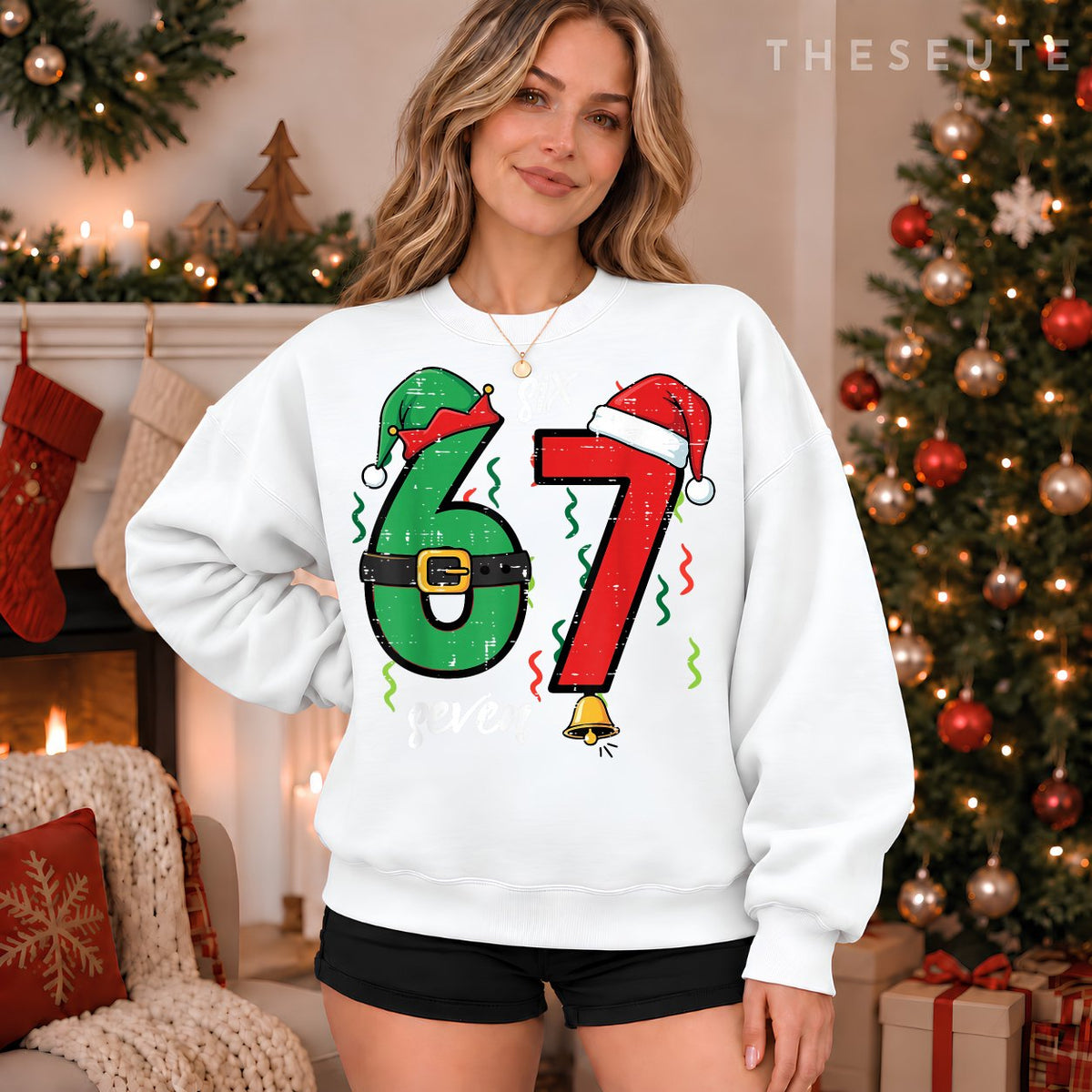 67 Christmas Funny 6 7 Meme Six Seven Xmas Boys Kids Youth Sweatshirt