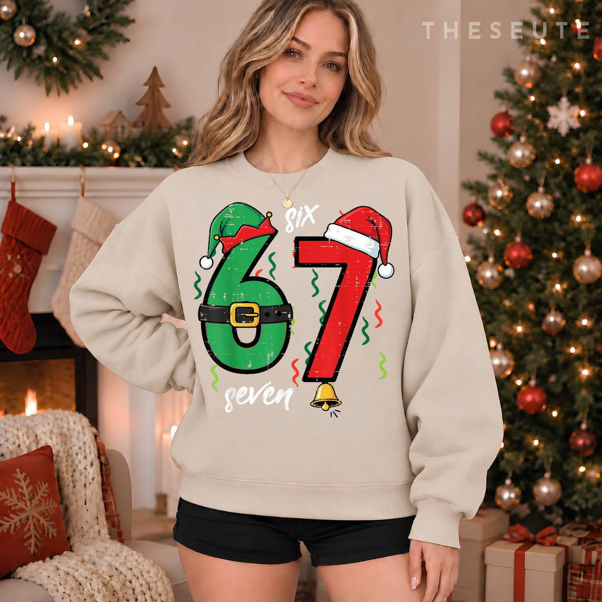 67 Christmas Funny 6 7 Meme Six Seven Xmas Boys Kids Youth Sweatshirt
