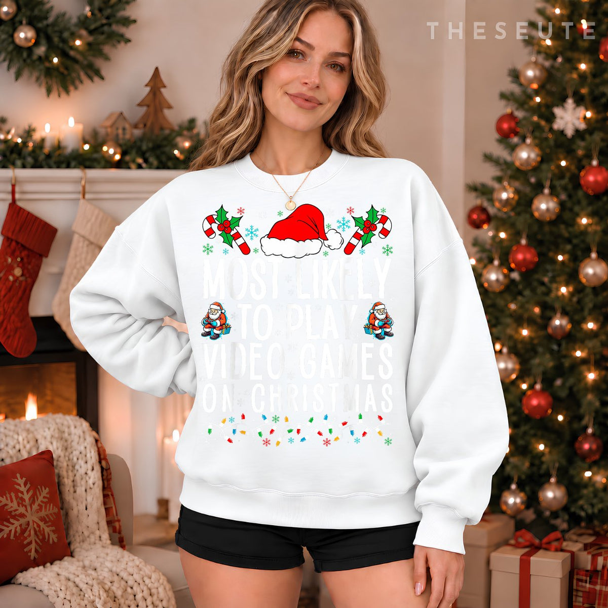 Funny Gamer Most Likely To Play Video Games On Christmas Sweatshirt